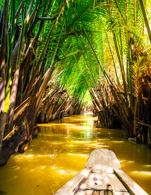 Varen door de kanalen van de Mekongdelta in Zuid-Vietnam